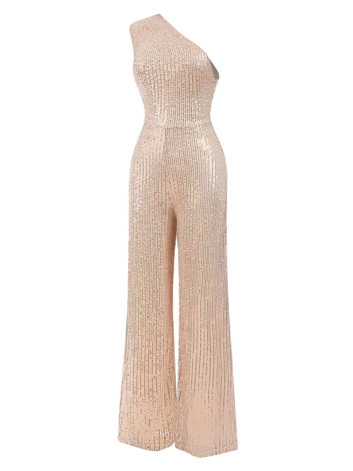 1930s One Shoulder Glitter Solid Jumpsuit