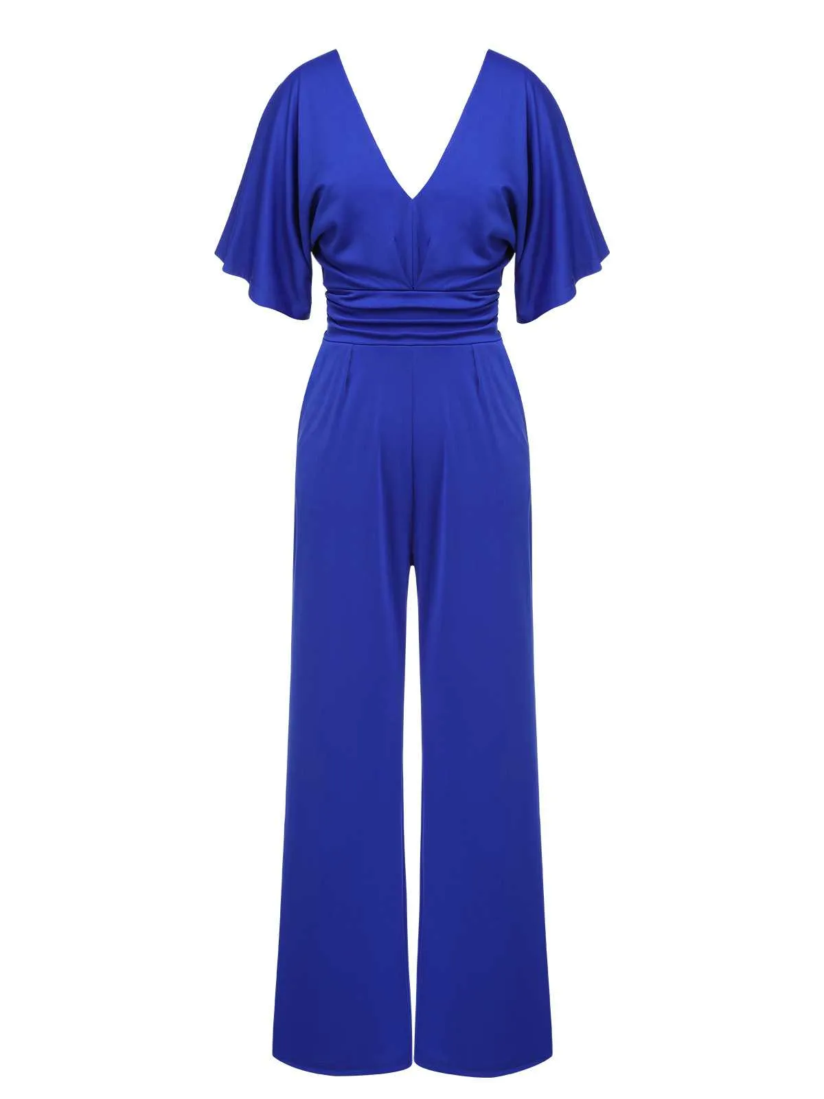 1930s V-Neck Knitted Solid Jumpsuit