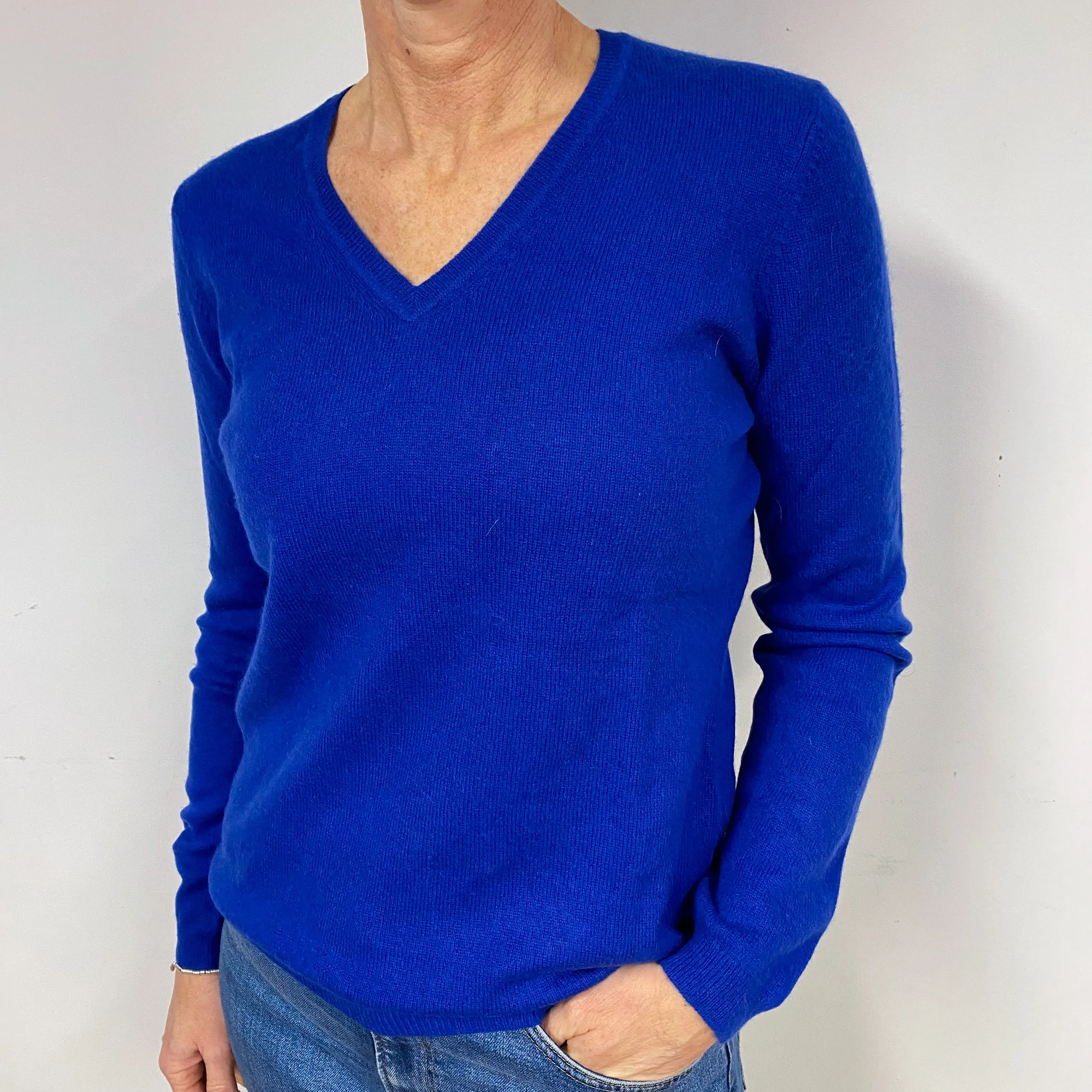 Admiral Blue Cashmere V-Neck Jumper Medium