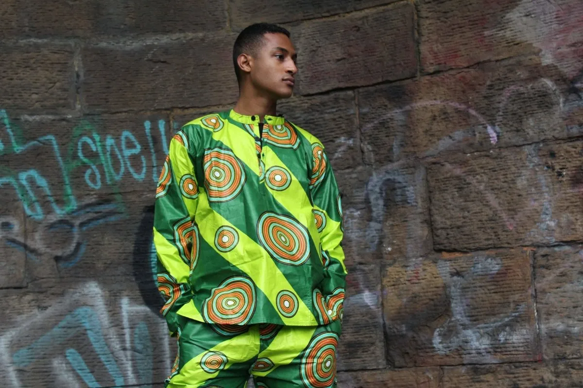 African Shirt in Green Ankara Print - Festival Clothing