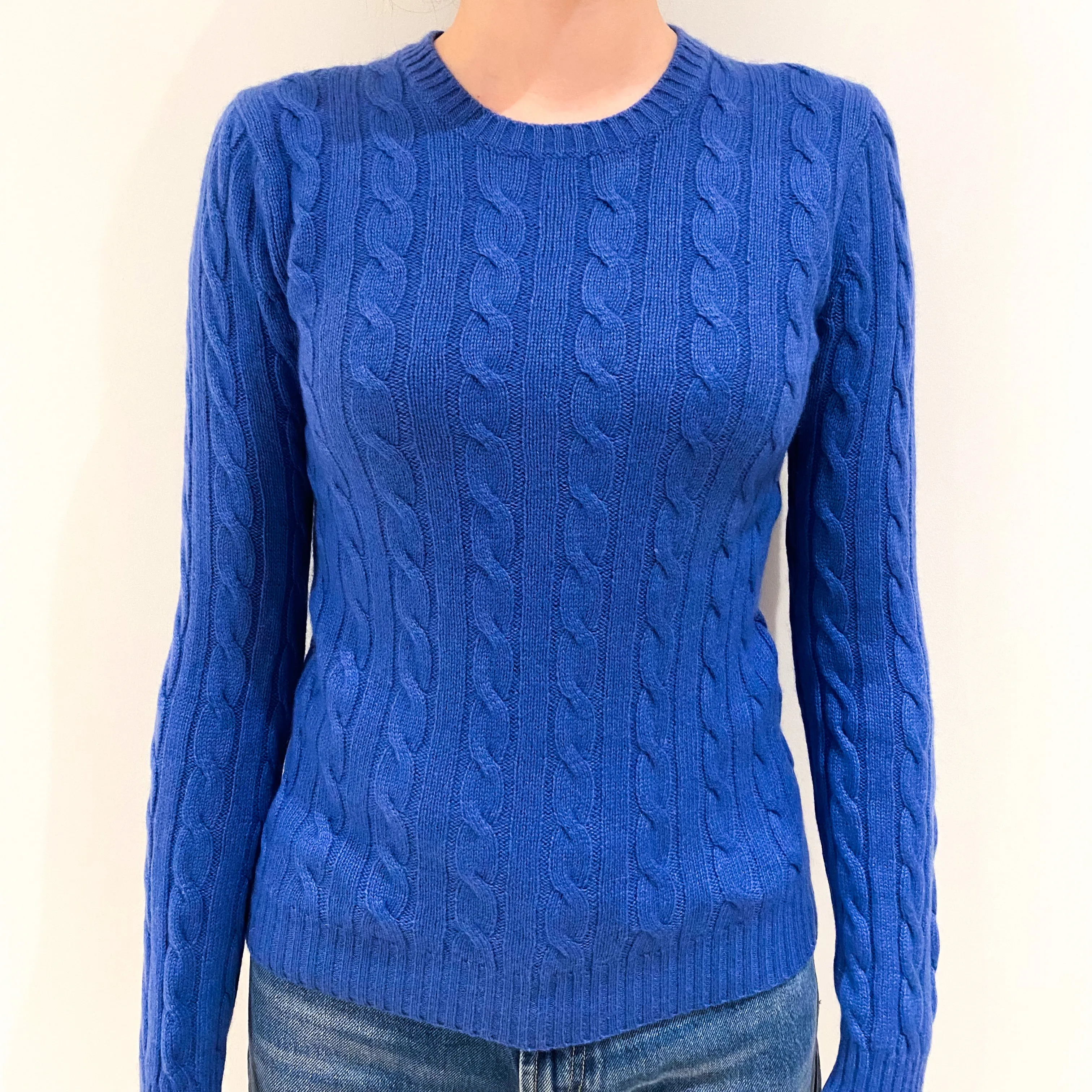 Air Force Blue Cable Knit Cashmere Crew Neck Jumper Extra Small