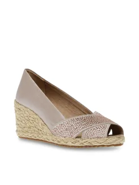 ANNE KLEIN Womens Beige Crisscross Woven 1/2" Platform Padded Rhinestone Ezzie Round Toe Wedge Slip On Heeled