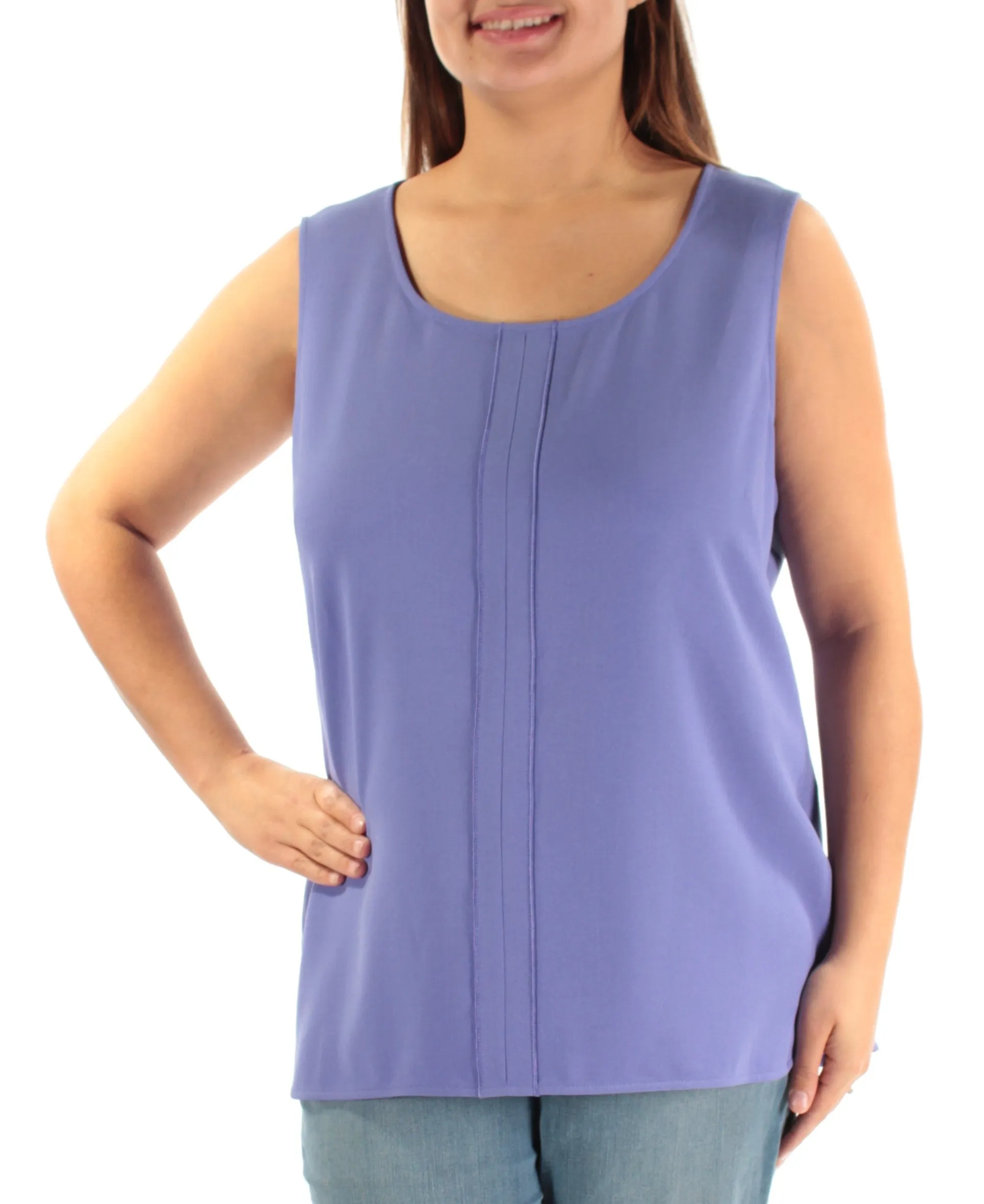 ANNE KLEIN Womens Purple Sleeveless Jewel Neck Cocktail Top