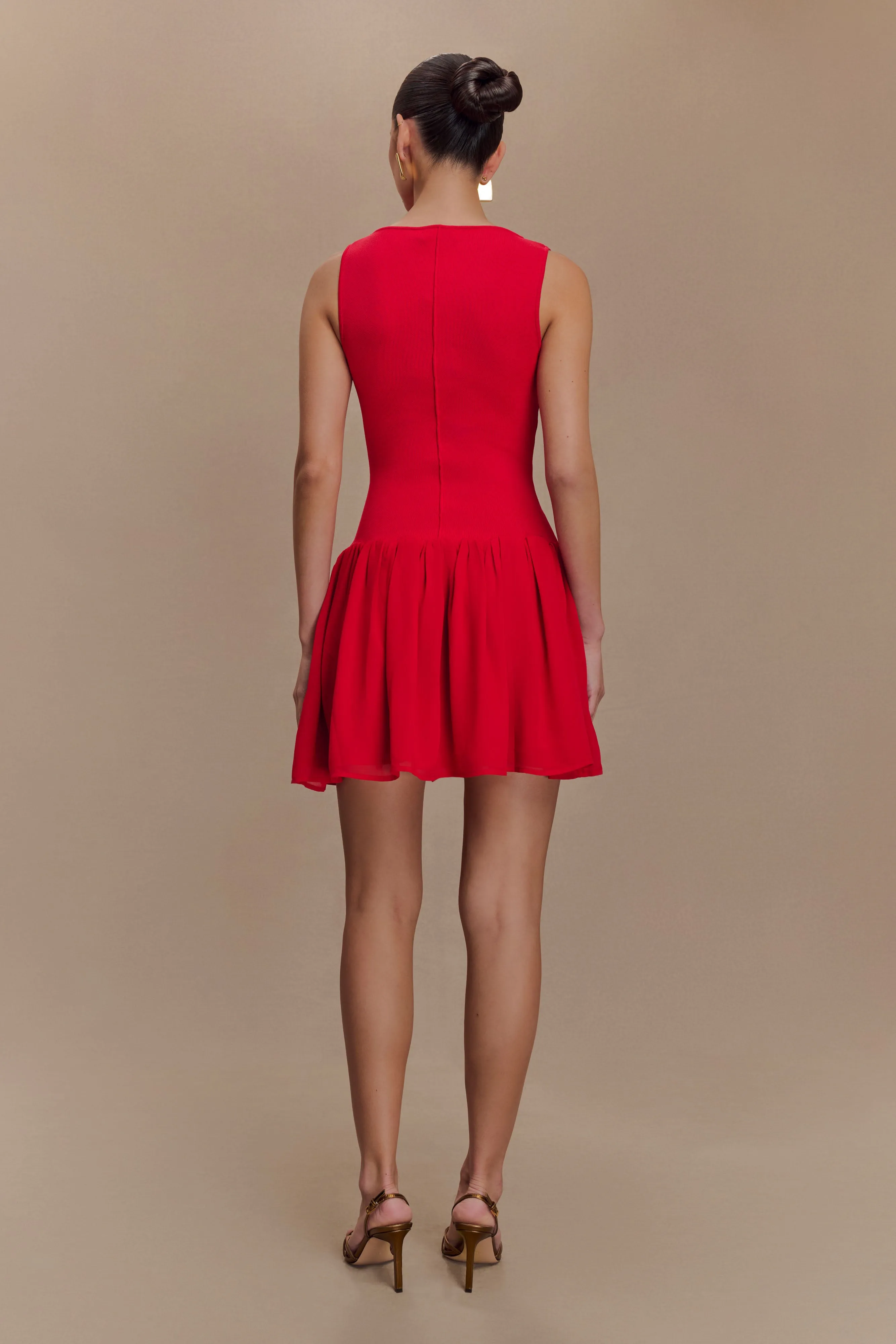 Ashleigh Knit And Chiffon Mini Dress - Red