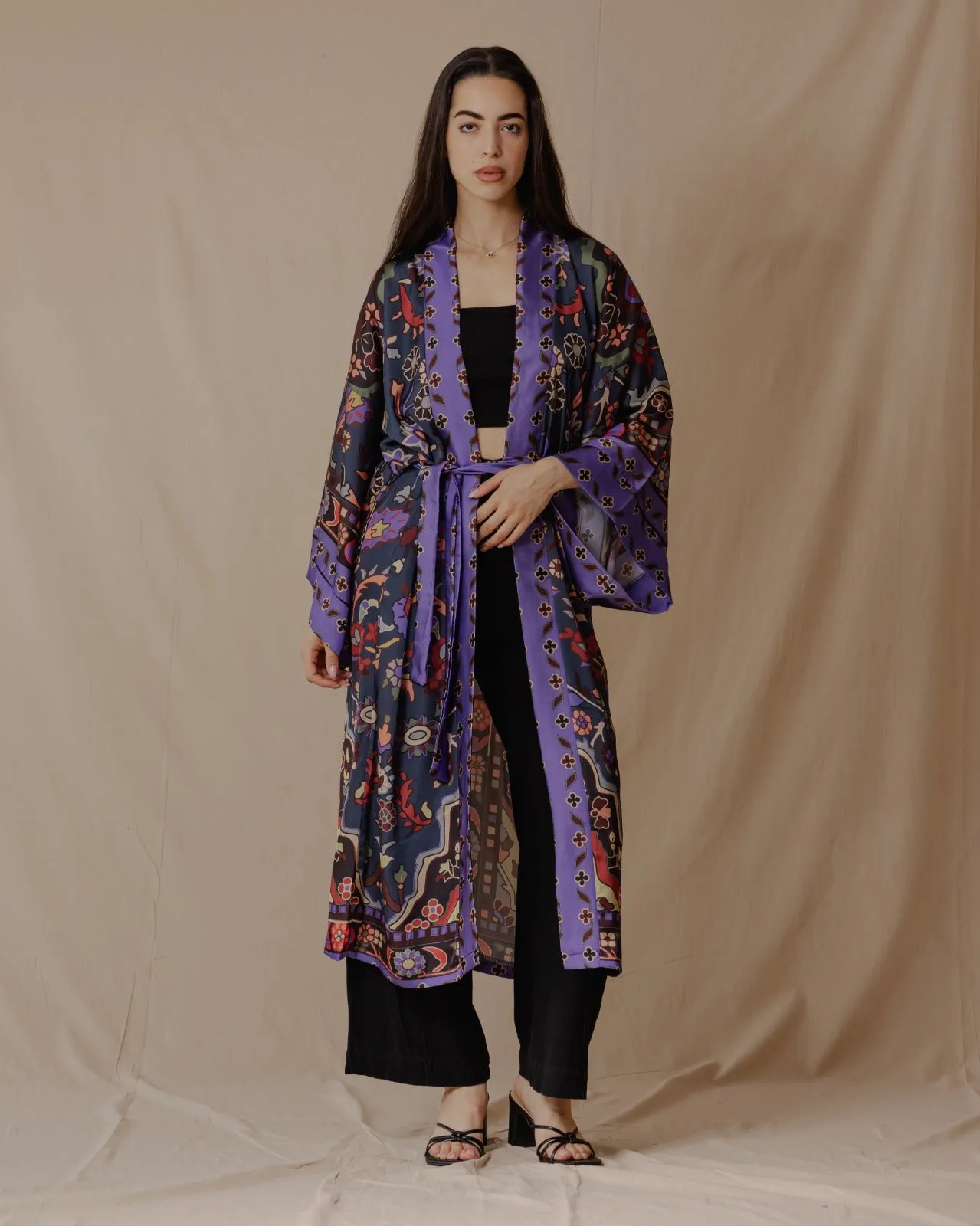 Azadeh Satin Kimono In Teal