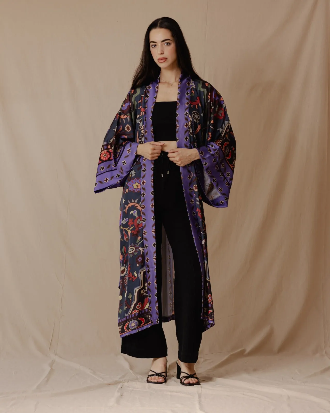 Azadeh Satin Kimono In Teal