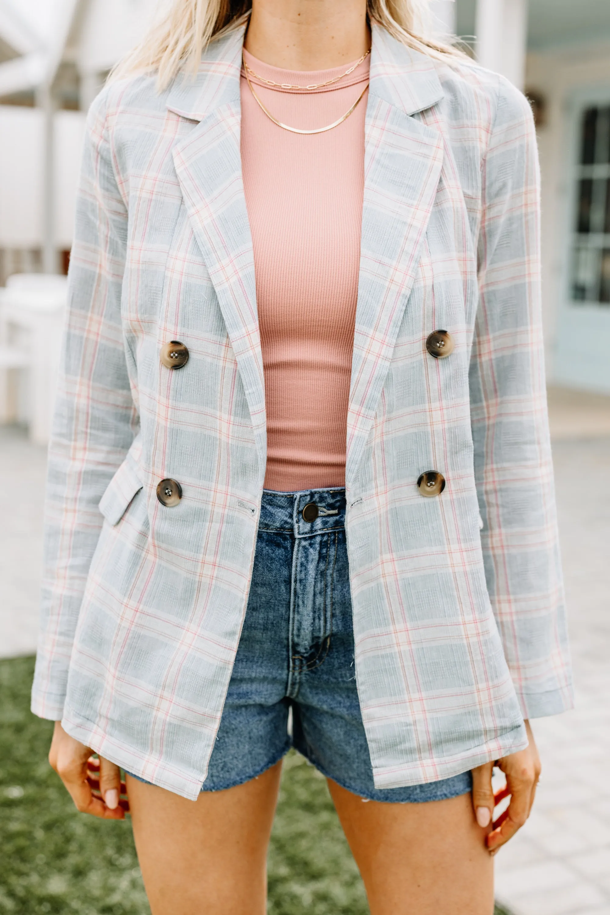 Big Dreams Light Blue Plaid Blazer