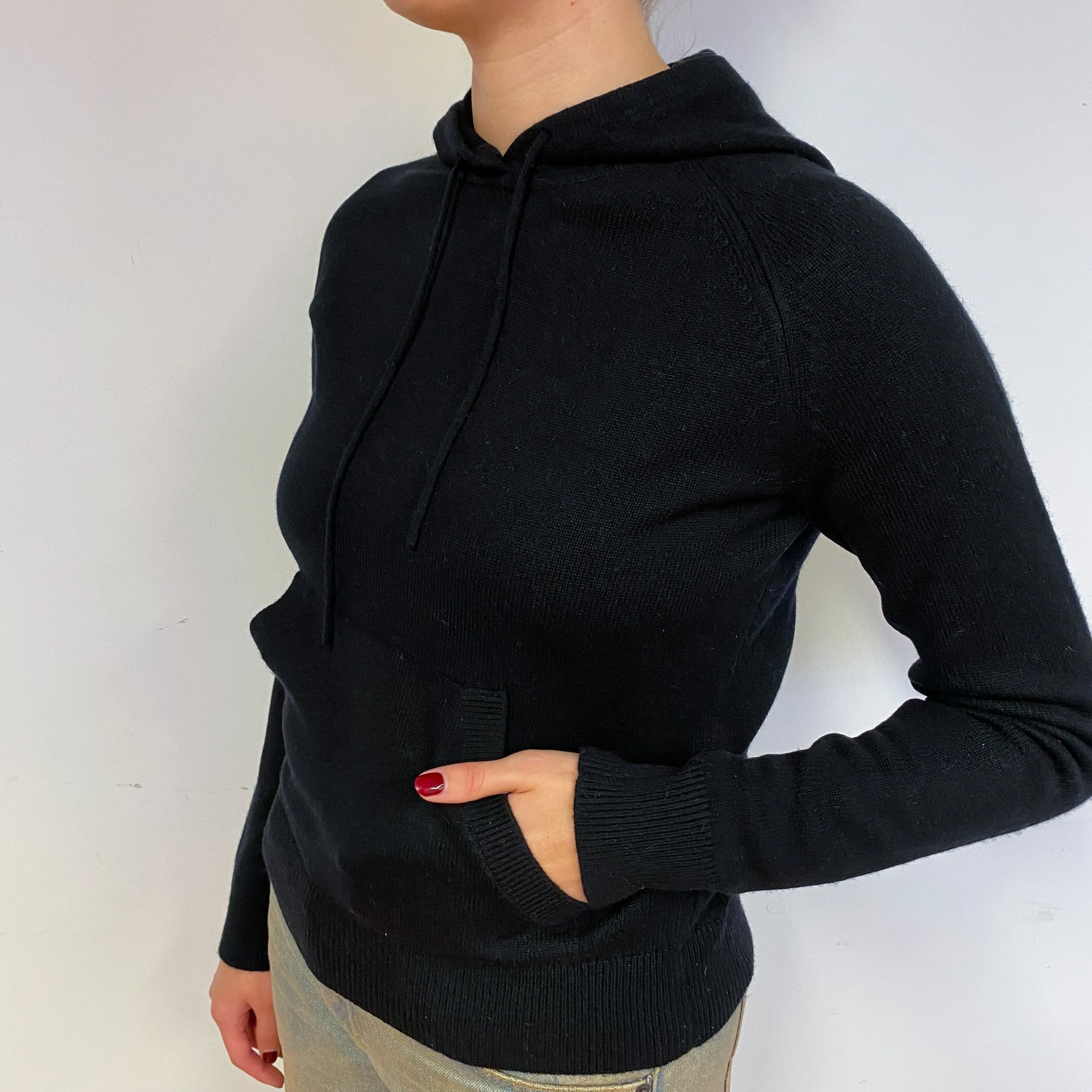 Black Cashmere Hoodie Jumper Small