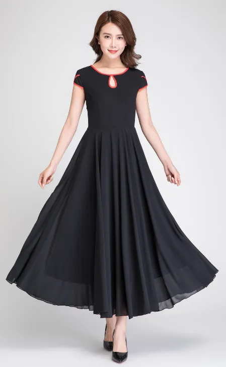 black chiffon dress, maxi dress women, summer dress, elegant dress 1894#