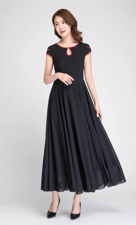 black chiffon dress, maxi dress women, summer dress, elegant dress 1894#