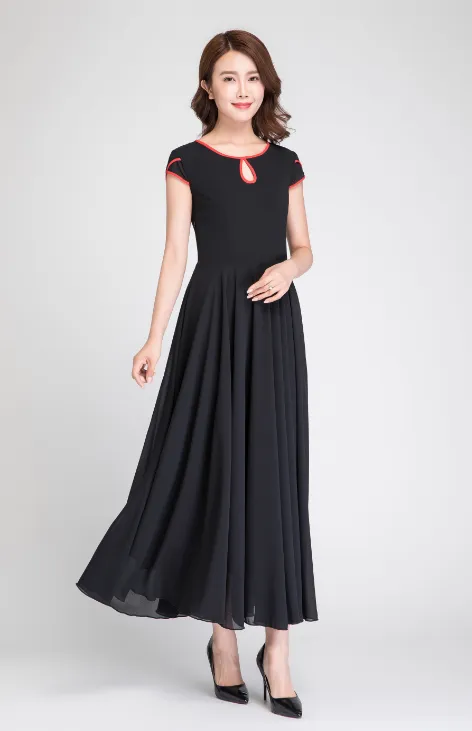 black chiffon dress, maxi dress women, summer dress, elegant dress 1894#