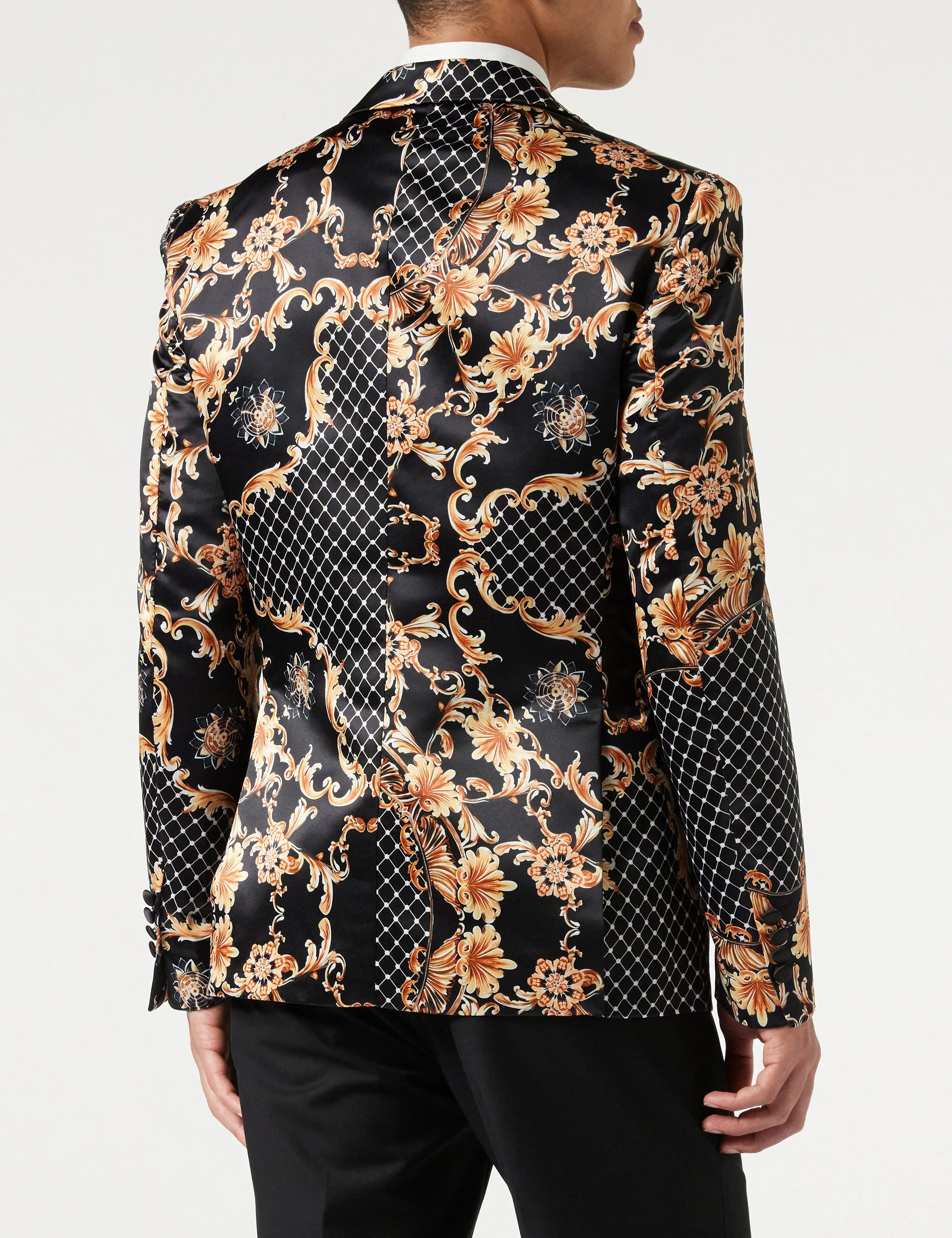 BLACK DINNER PRINTED GOLD FLORAL DAMASK JACKET