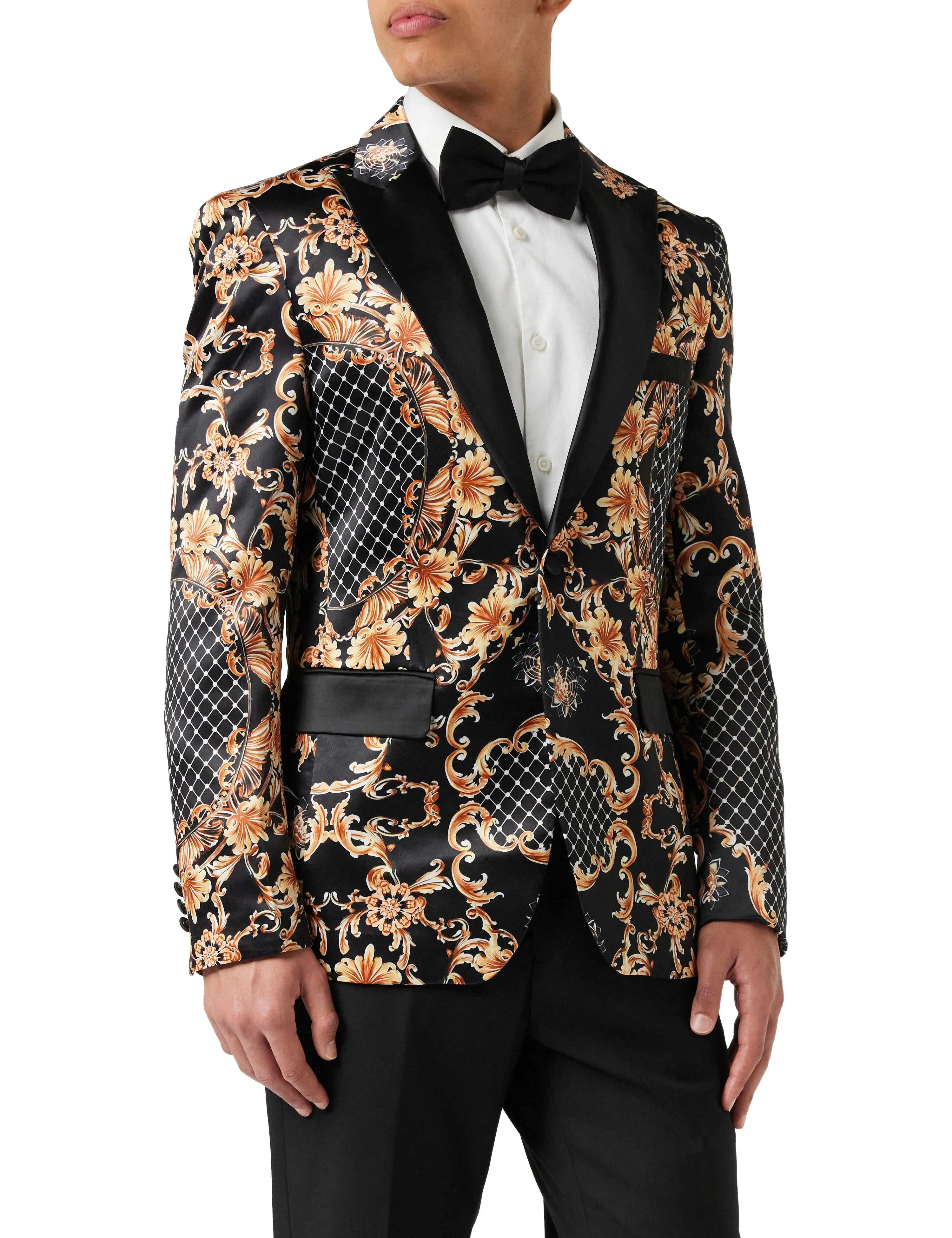 BLACK DINNER PRINTED GOLD FLORAL DAMASK JACKET