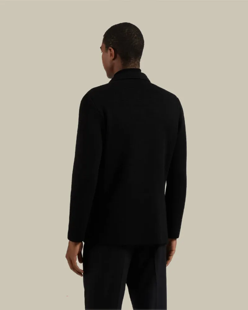 Black Double Breasted Wool Peacoat