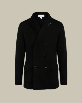 Black Double Breasted Wool Peacoat