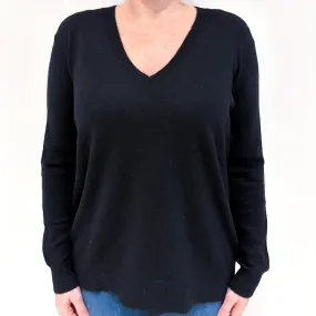 Black Slouchy Cashmere V Neck Jumper Large