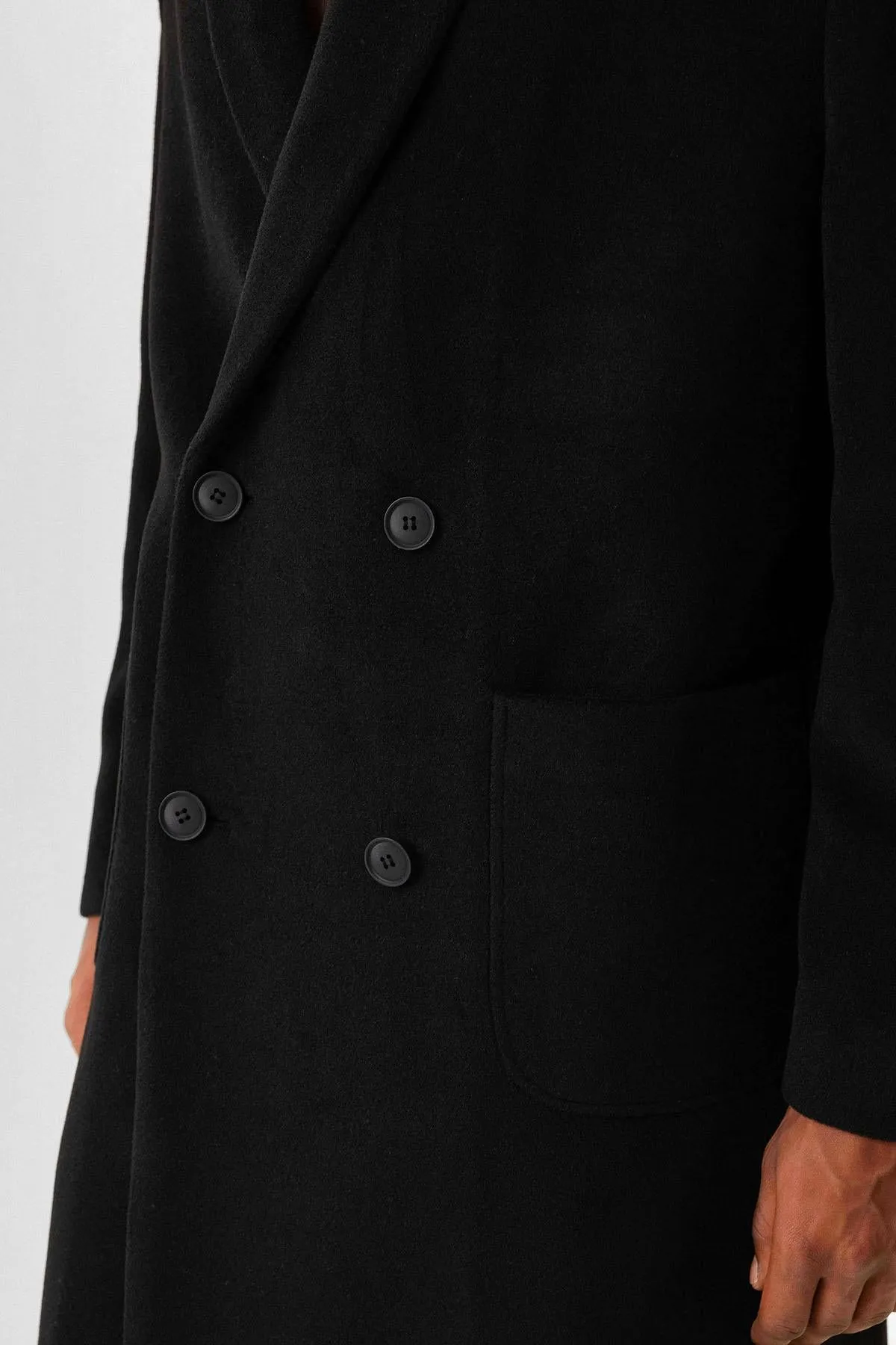 Black Textured Double-Breasted Men's Coat - Wessi