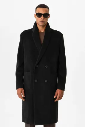 Black Textured Double-Breasted Men's Coat - Wessi