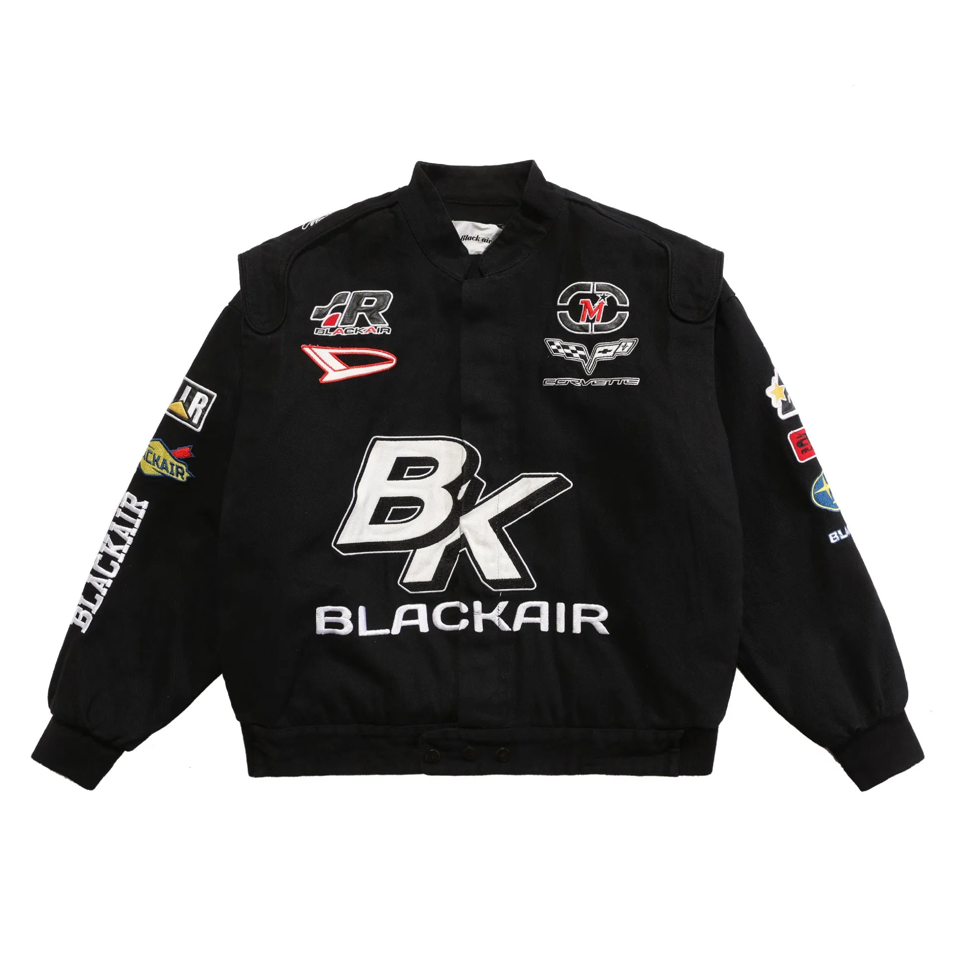 Black Varsity Jacket Racer Jacket Madeextreme Vintage Autumn and Winter Motorcycle Jacket Racing Embroidery Men's Cotton Clothes Coat