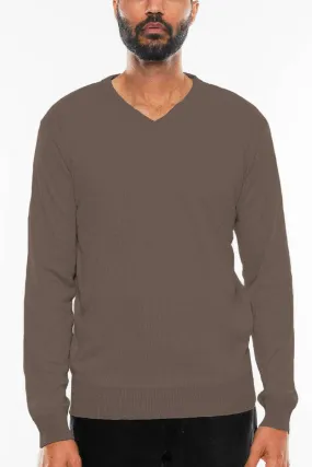 Brown Vneck Knit Pullover Sweater