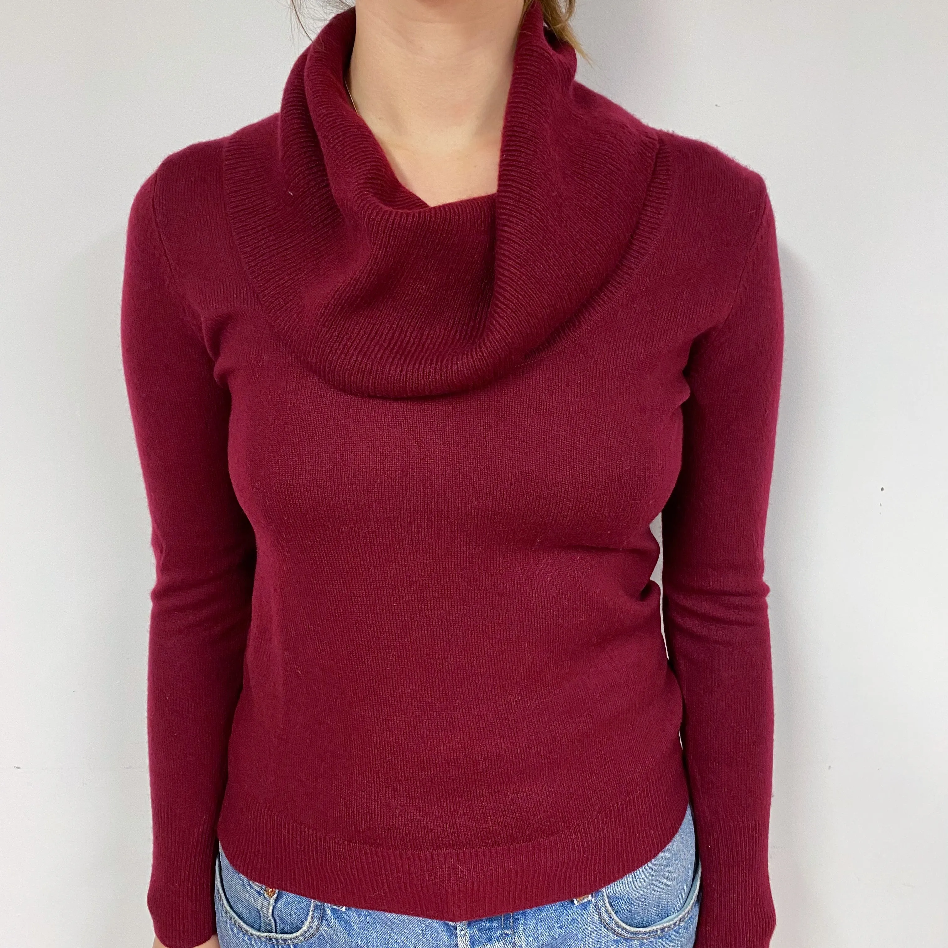 Burgundy Red Cashmere Cowl Neck Jumper Small