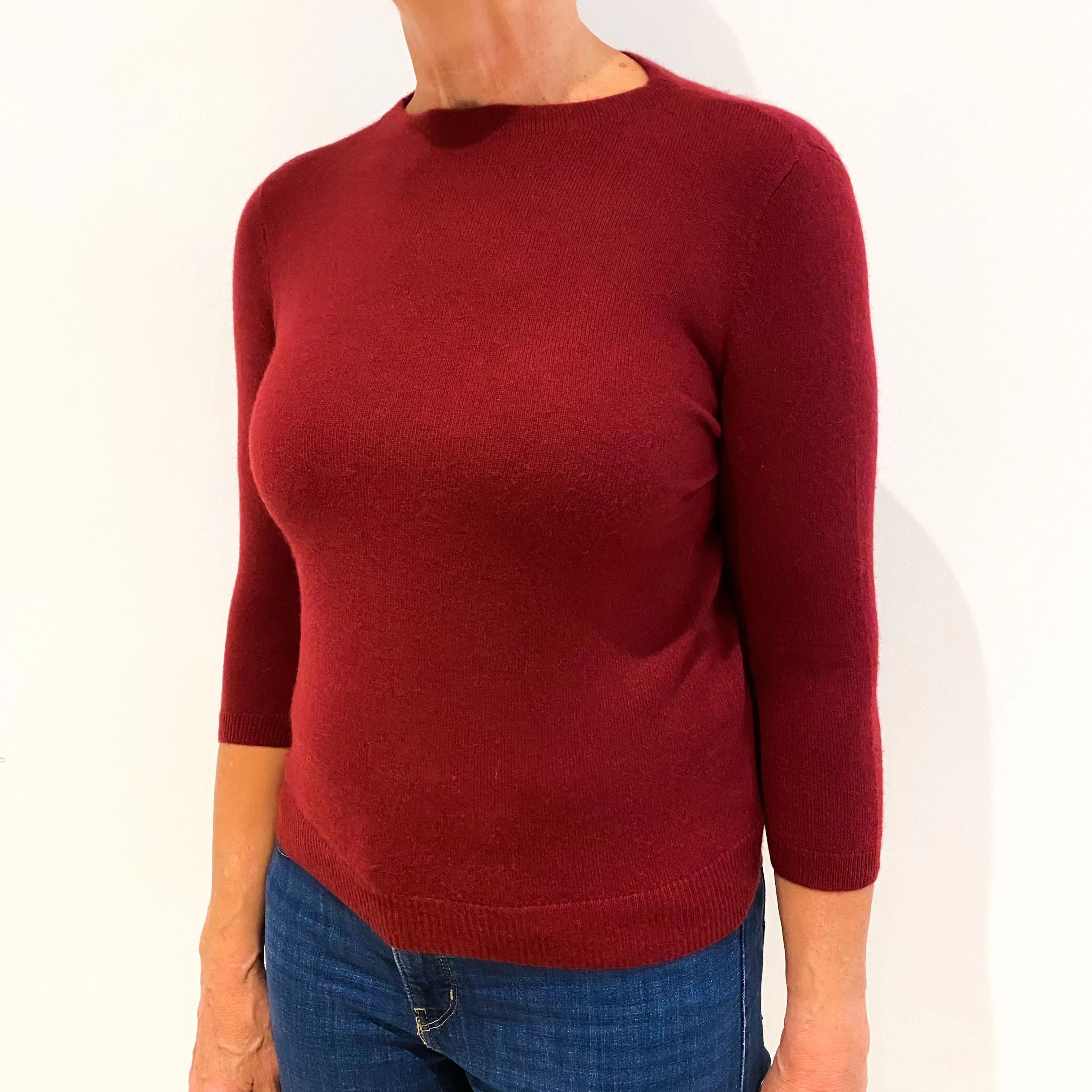 Burgundy Red Petite Cashmere Polo Neck Jumper Medium