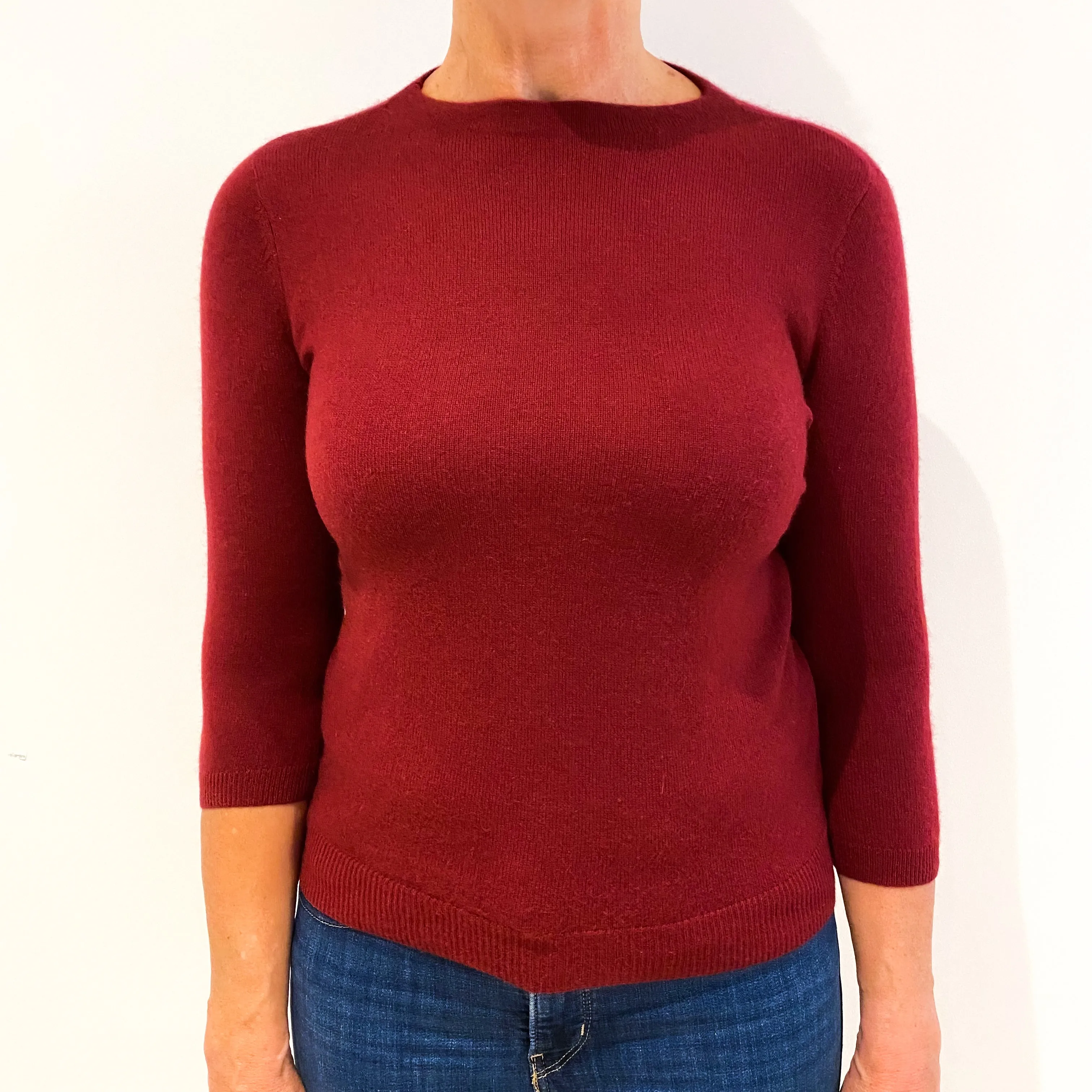 Burgundy Red Petite Cashmere Polo Neck Jumper Medium