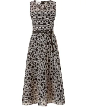 Cashew and Black Jacquard Dot Midi Dress