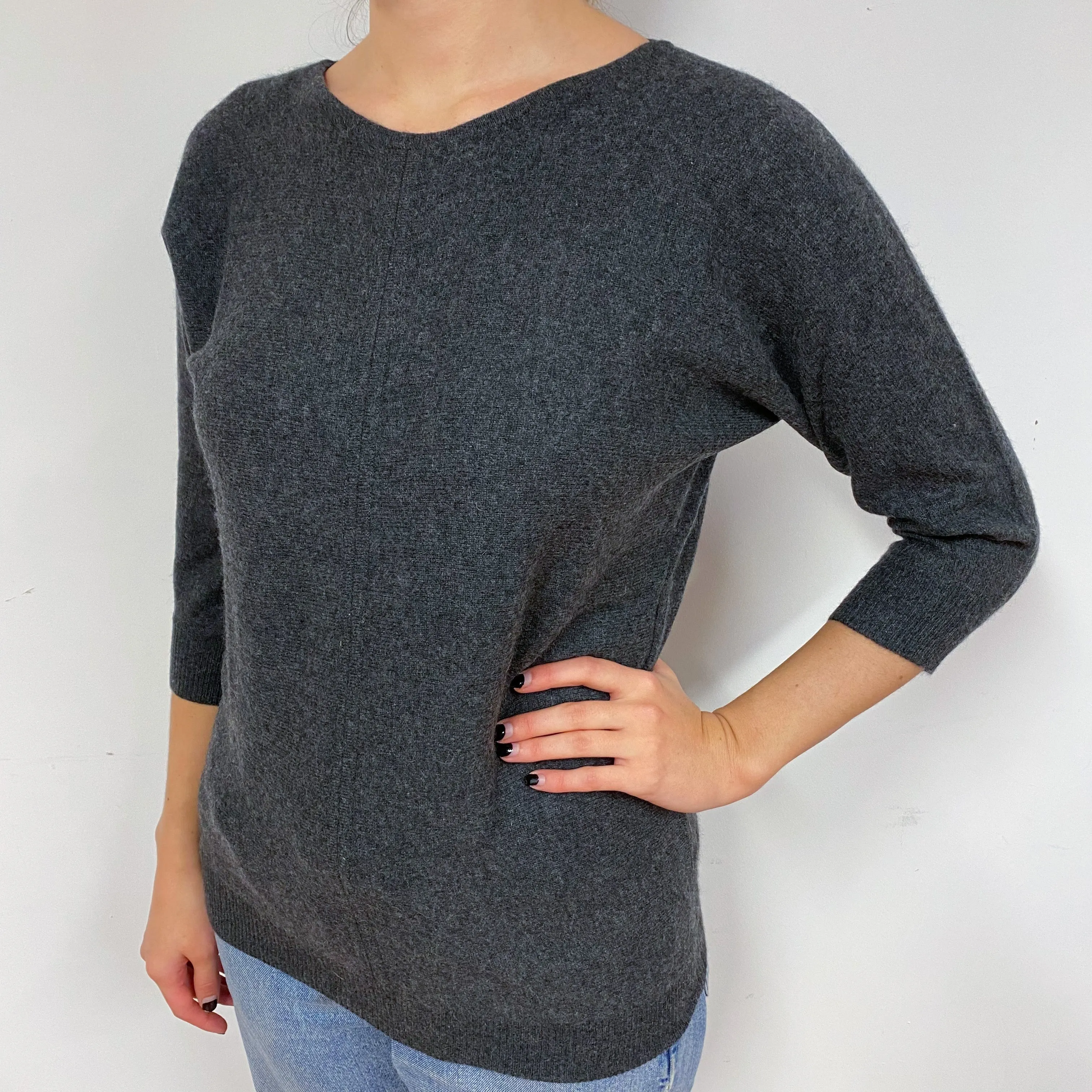 Charcoal Grey Cashmere Crew Neck Jumper Slouchy Small