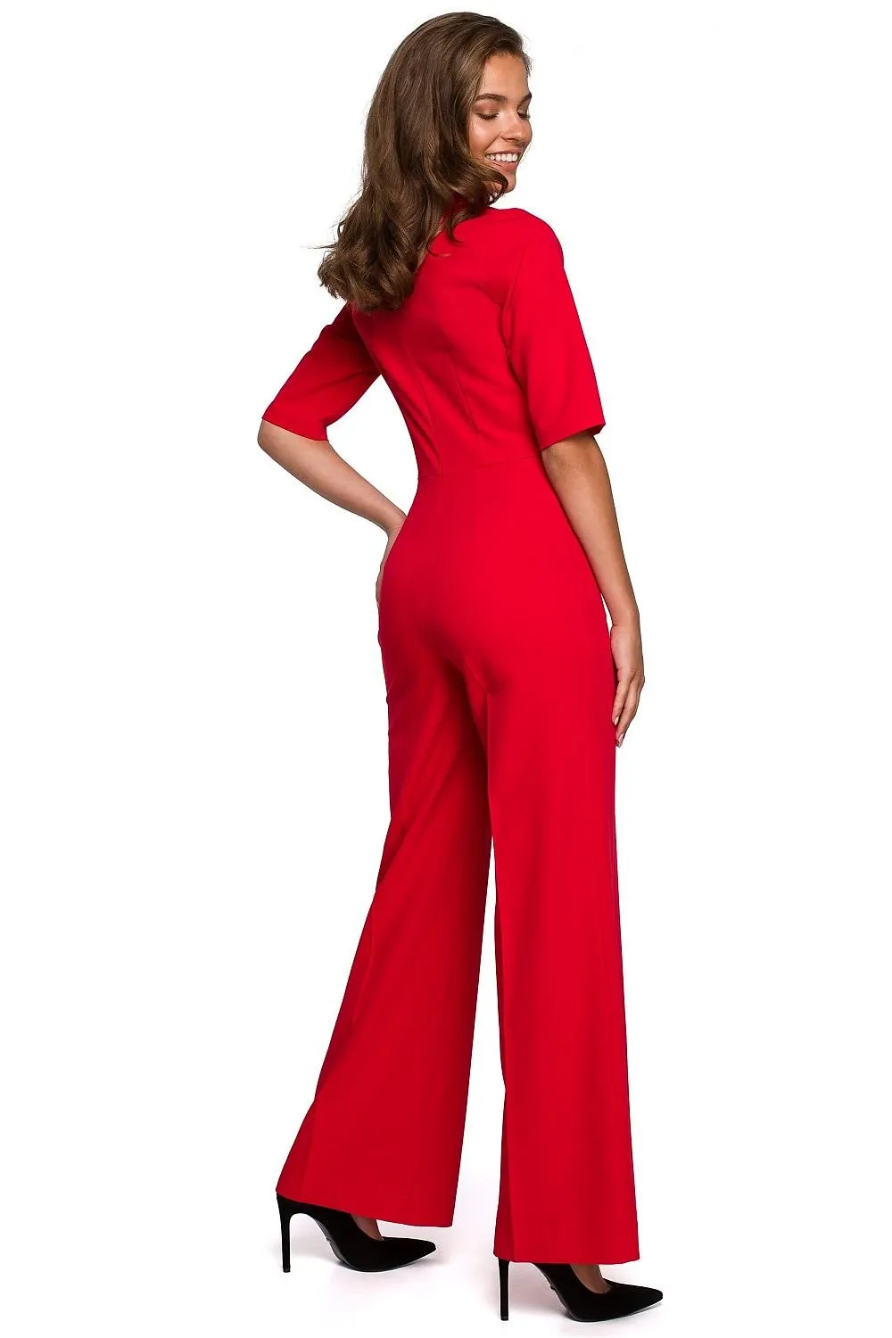 Chic V-Neck Wide-Leg Jumpsuit with Fashionable Tie Detail