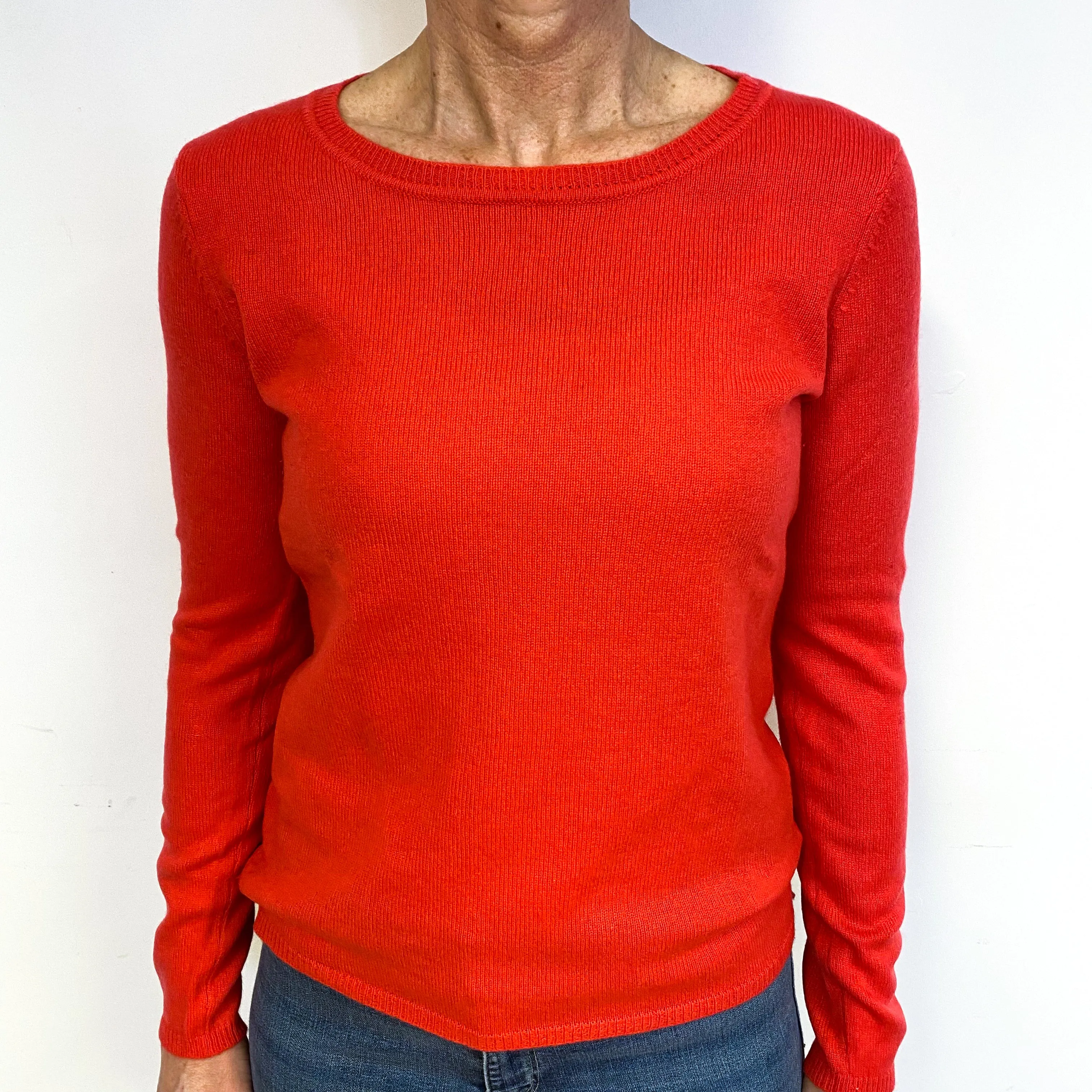 Coral Orange Cashmere Crew Neck Jumper Medium