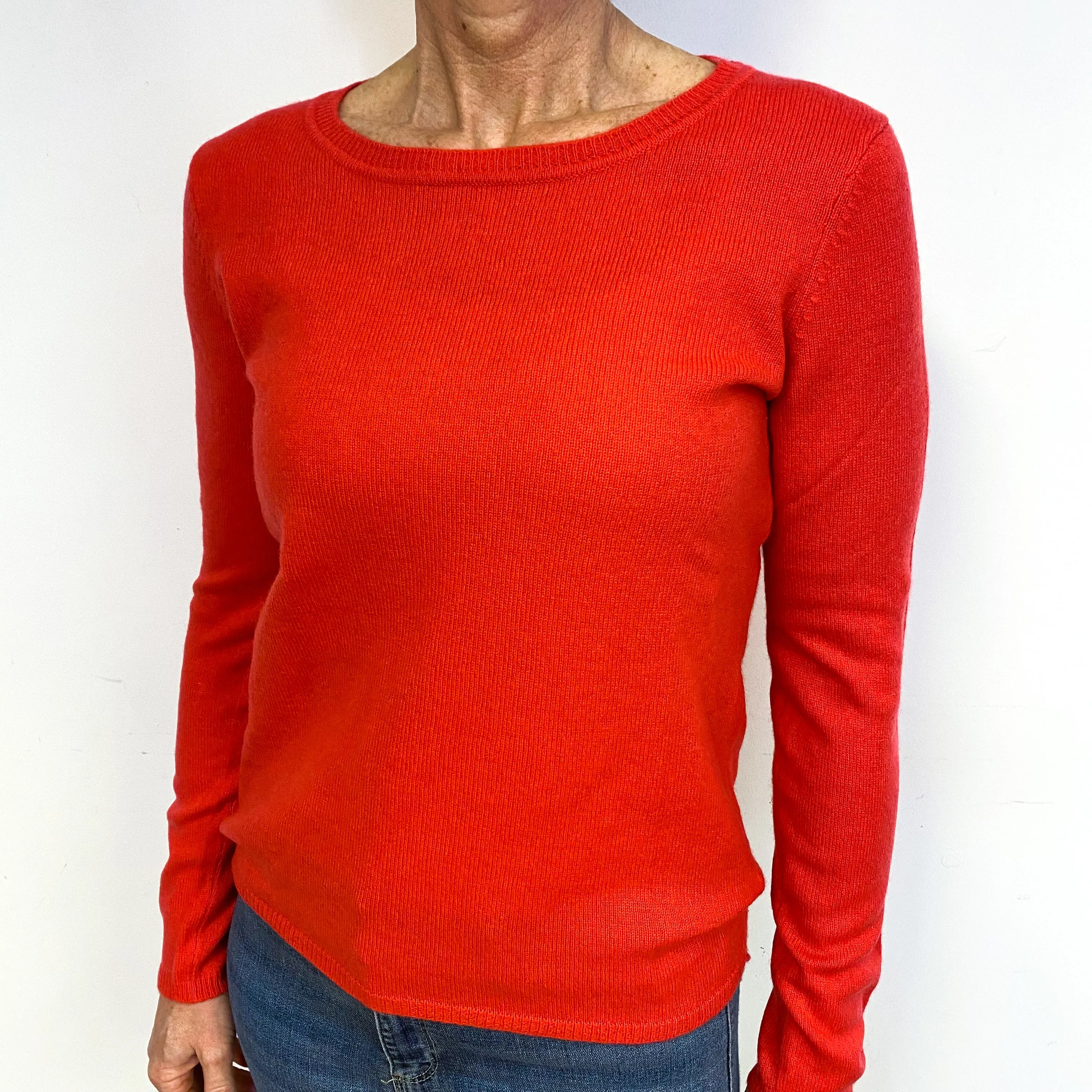 Coral Orange Cashmere Crew Neck Jumper Medium