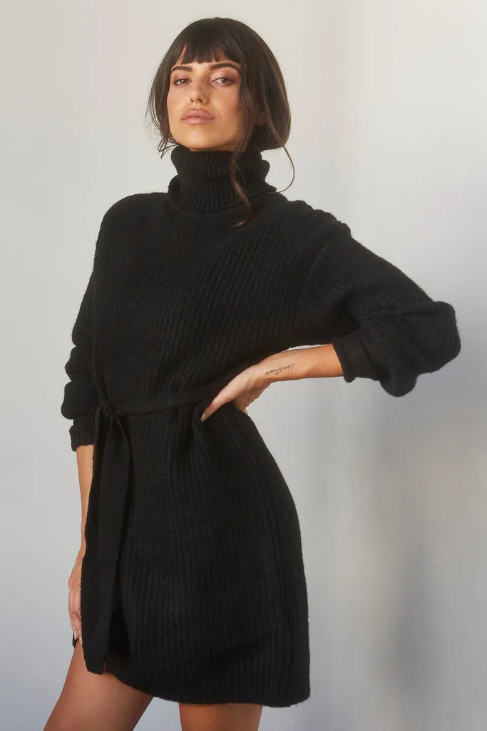 Cozy Nights Black Sweater Dress