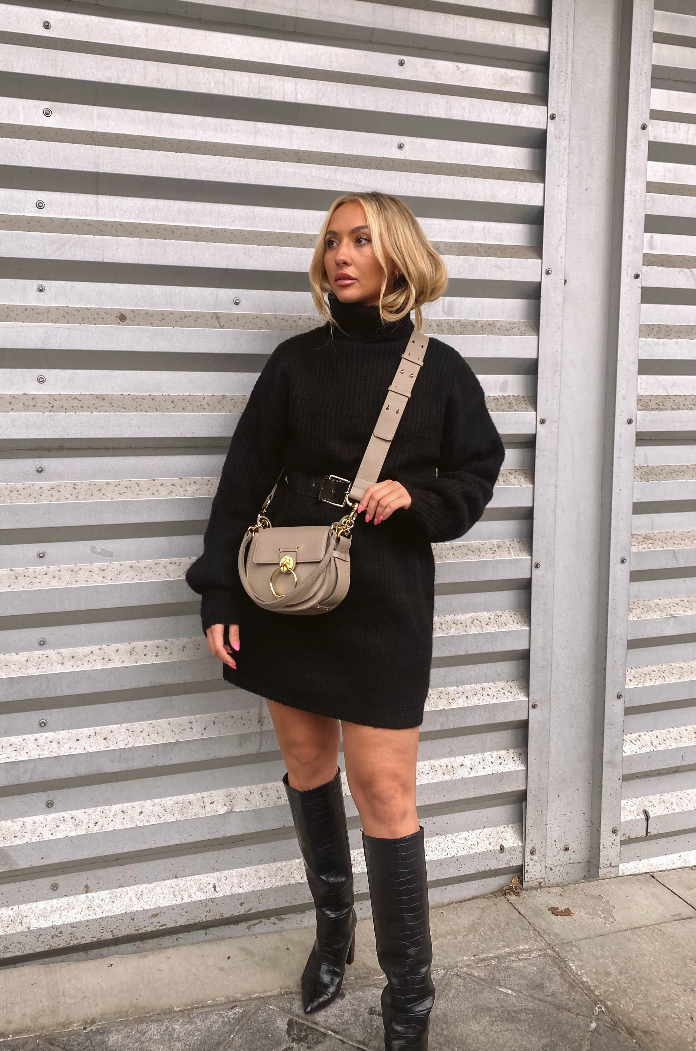 Cozy Nights Black Sweater Dress