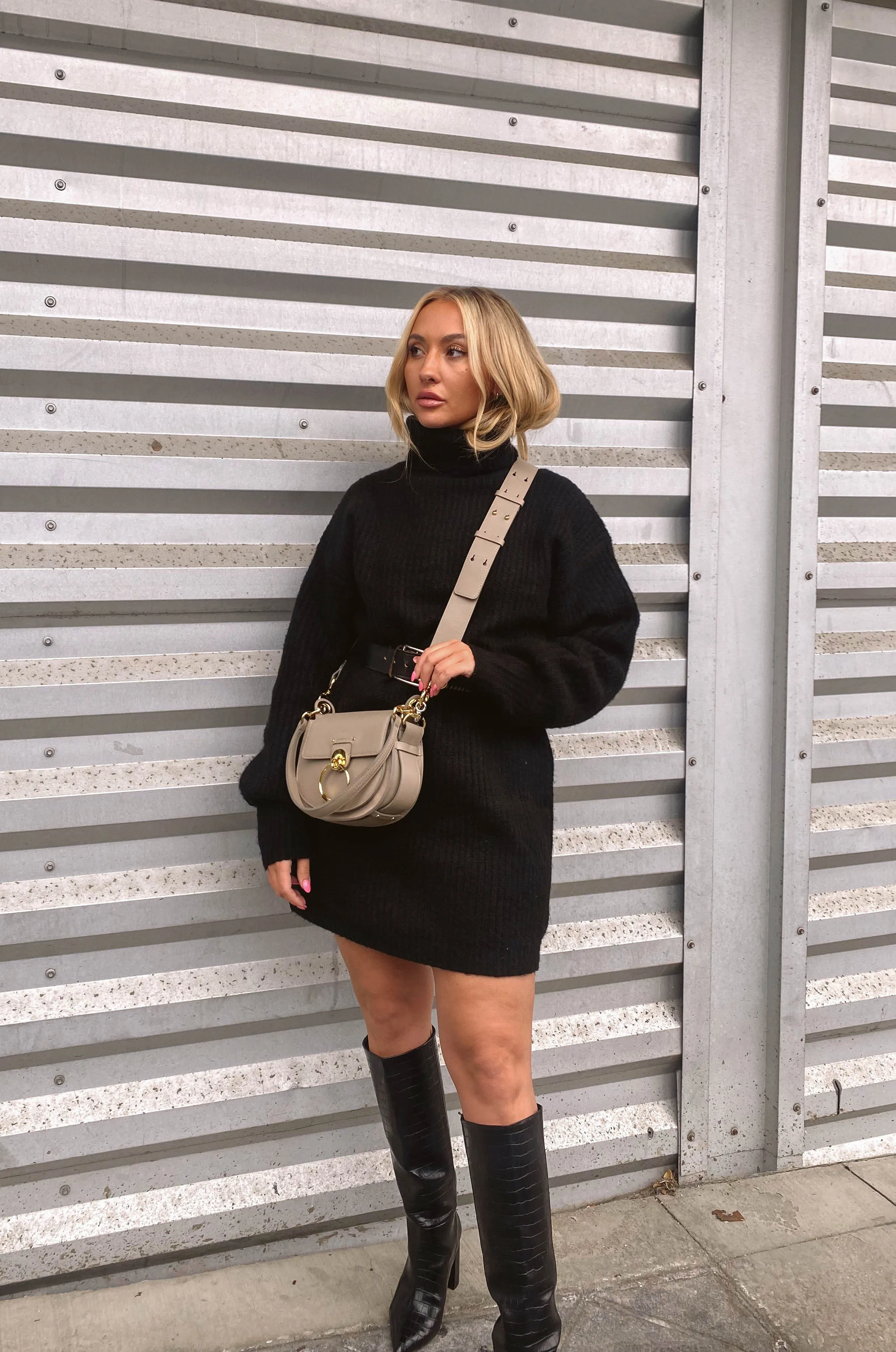 Cozy Nights Black Sweater Dress