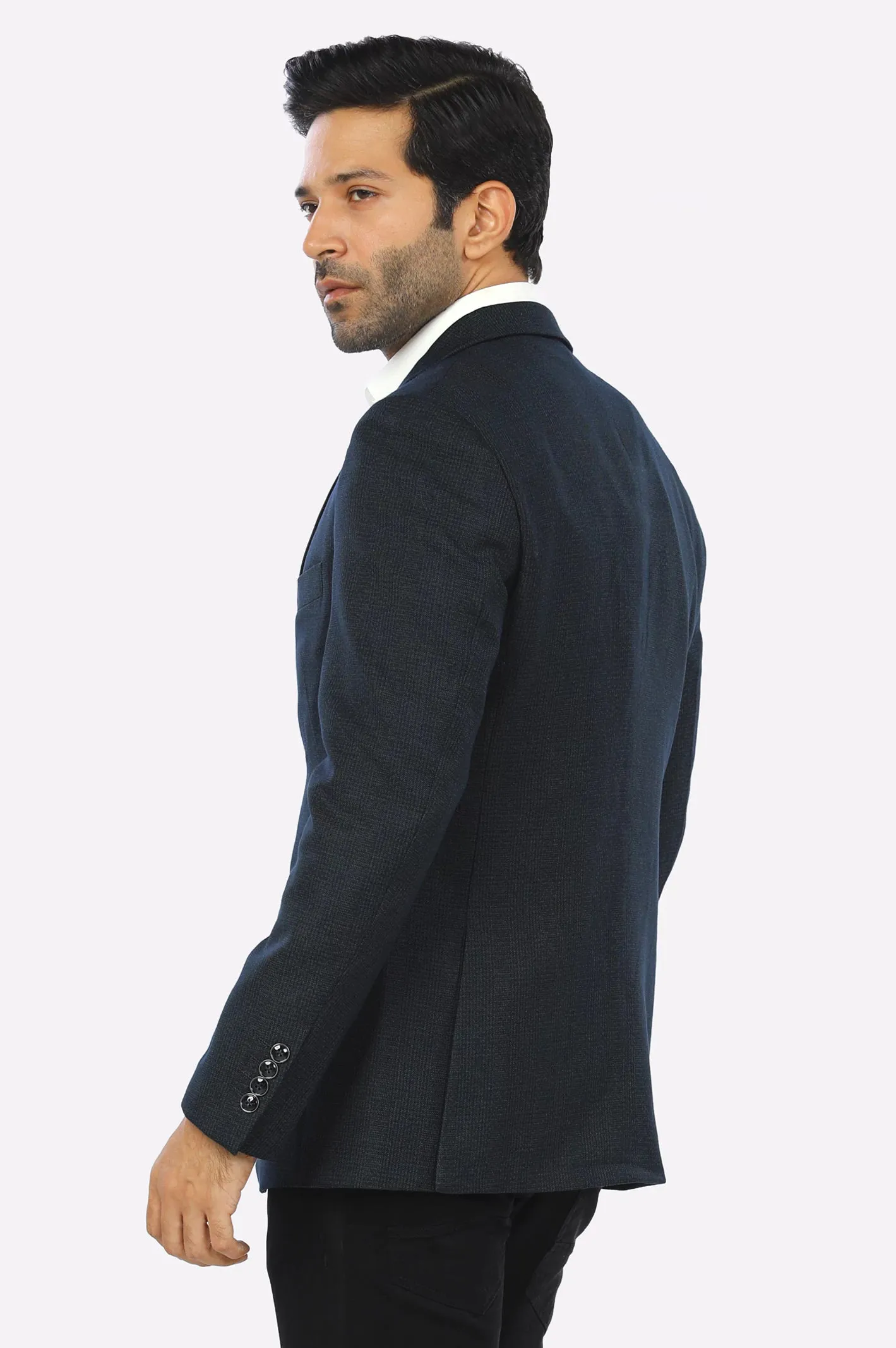 Dark Blue Check Blazer for Men's