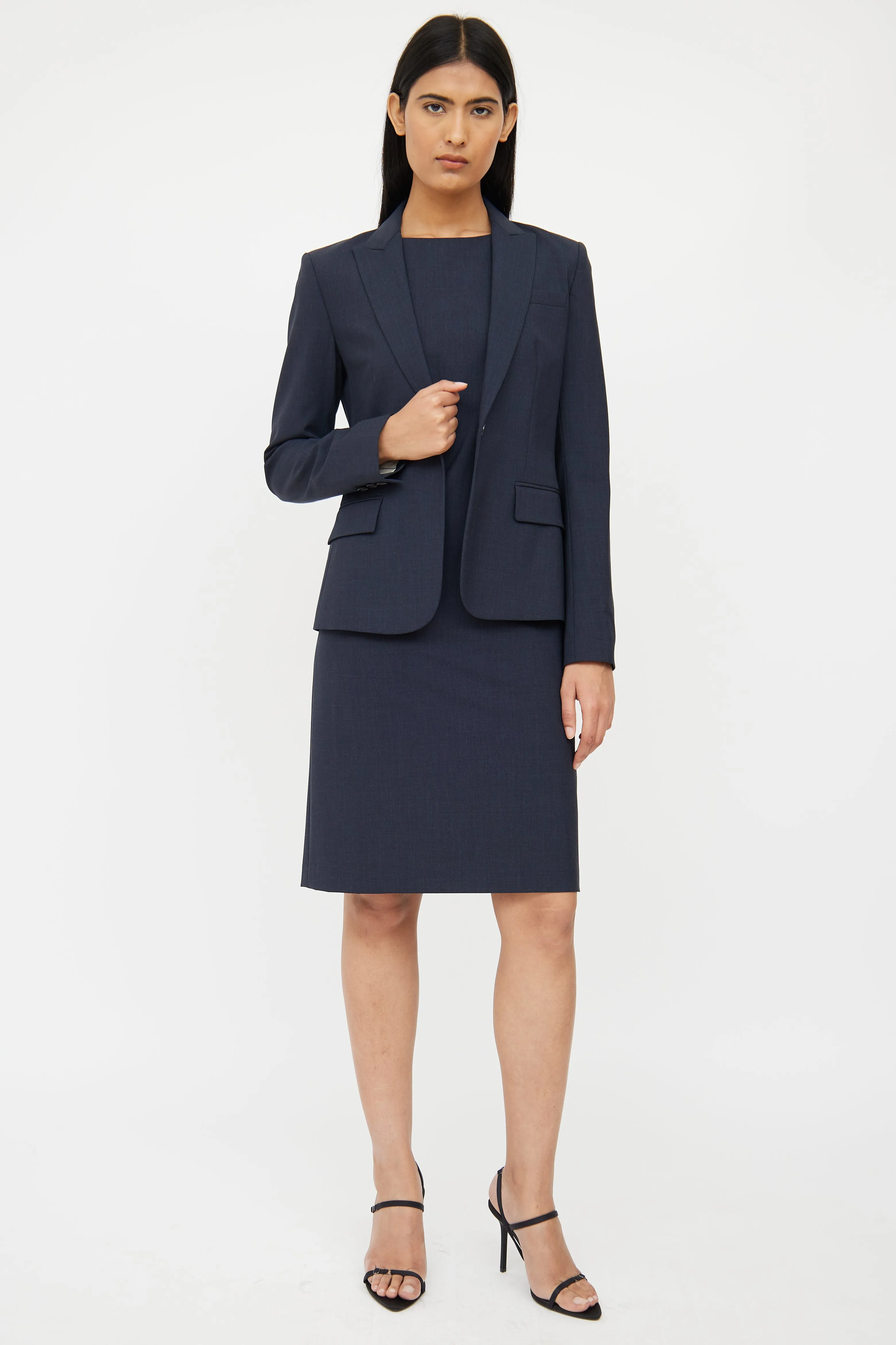 Dark Grey Wool Dress & Blazer Set