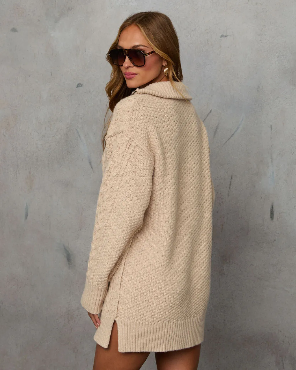 Darla Quarter Zip Cable Knit Sweater Dress