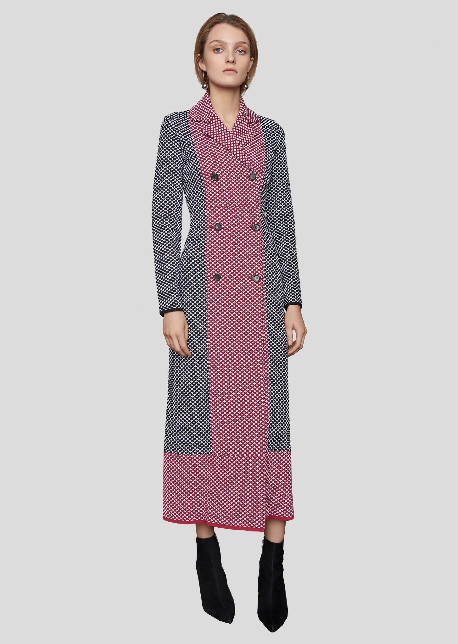 Darsi - Women’s Double-breasted Peacoat with Diamond Pattern