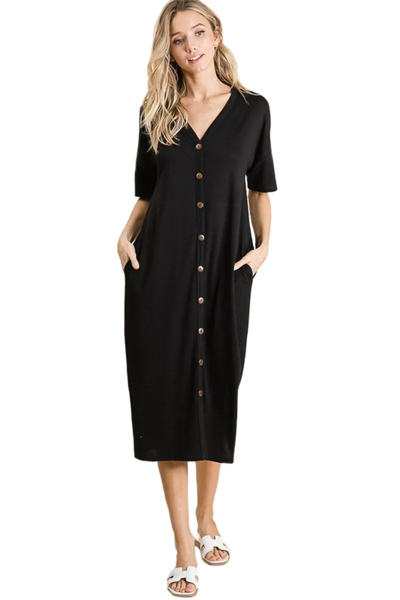 Decorative Buttons Midi Dress