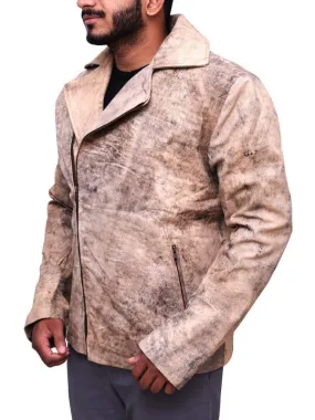 Distressed Brown Biker Jacket For Men