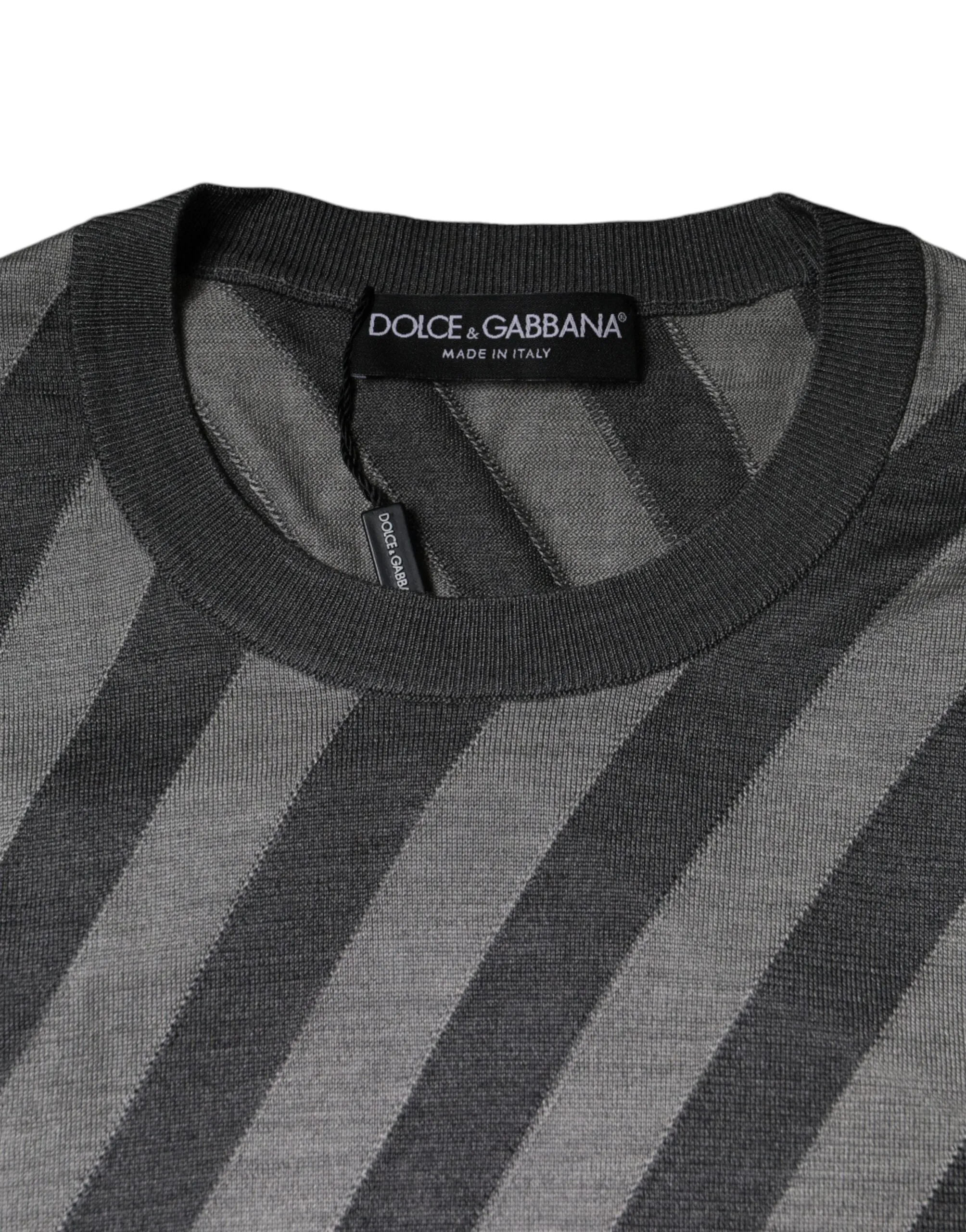 Dolce & Gabbana Gray Stripes Long Sleeve Round Neck Pullover Sweater