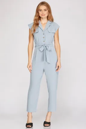 DOLMAN SLEEVE FLAP POCKET BELTED JUMPSUIT