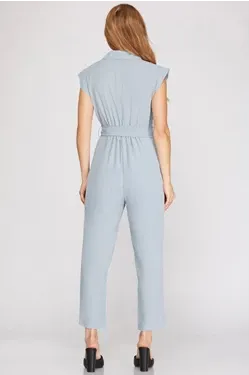 DOLMAN SLEEVE FLAP POCKET BELTED JUMPSUIT