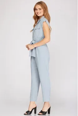 DOLMAN SLEEVE FLAP POCKET BELTED JUMPSUIT