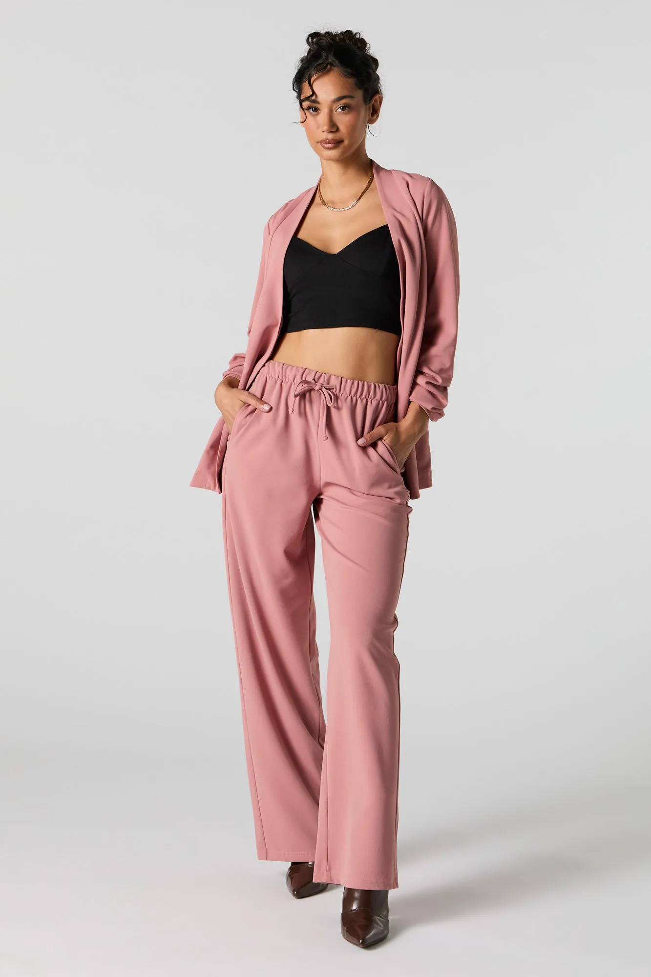 Drawstring Wide Leg Dress Pant