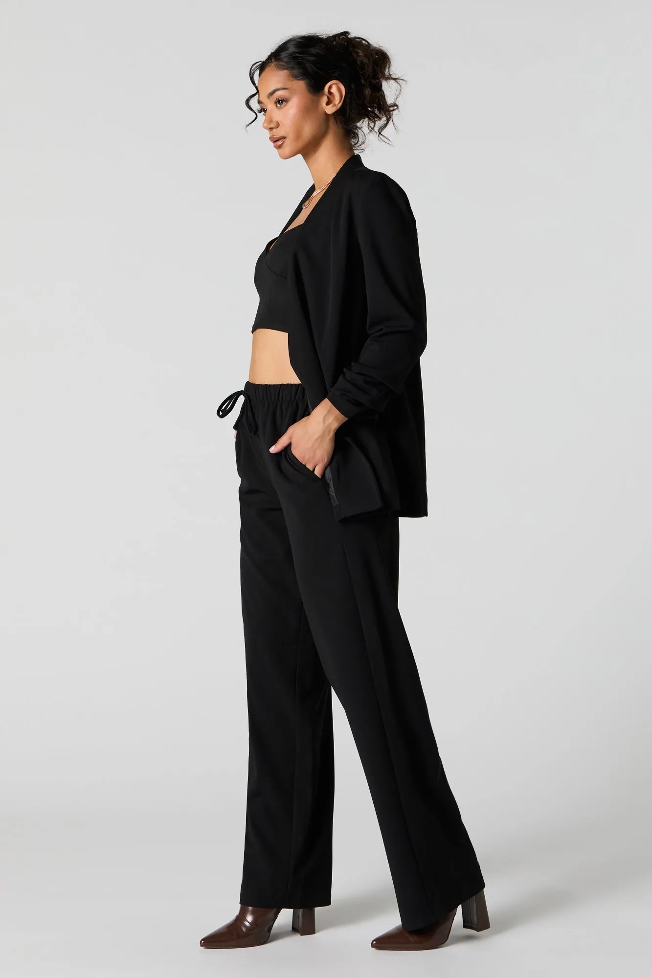 Drawstring Wide Leg Dress Pant