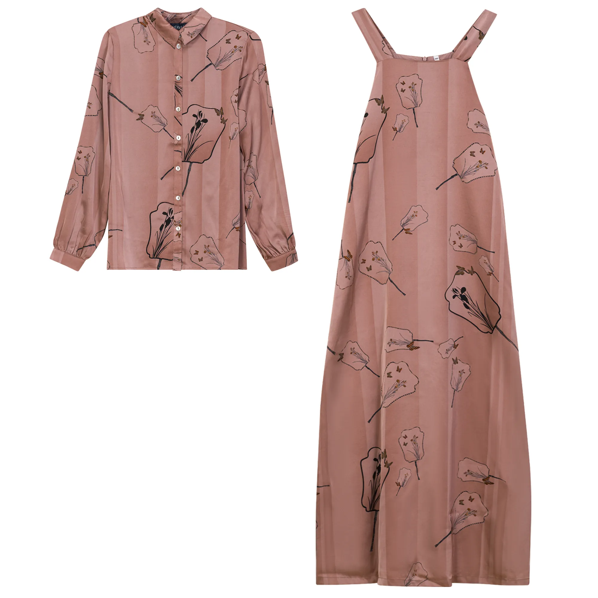 dress satin printed jumper and top - pink