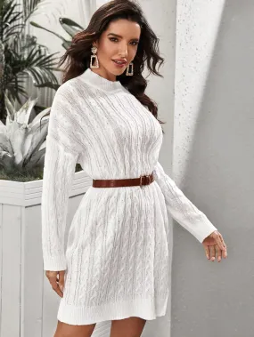 Drop Shoulder Cable Knit Oversize Jumper Dress Without Belt