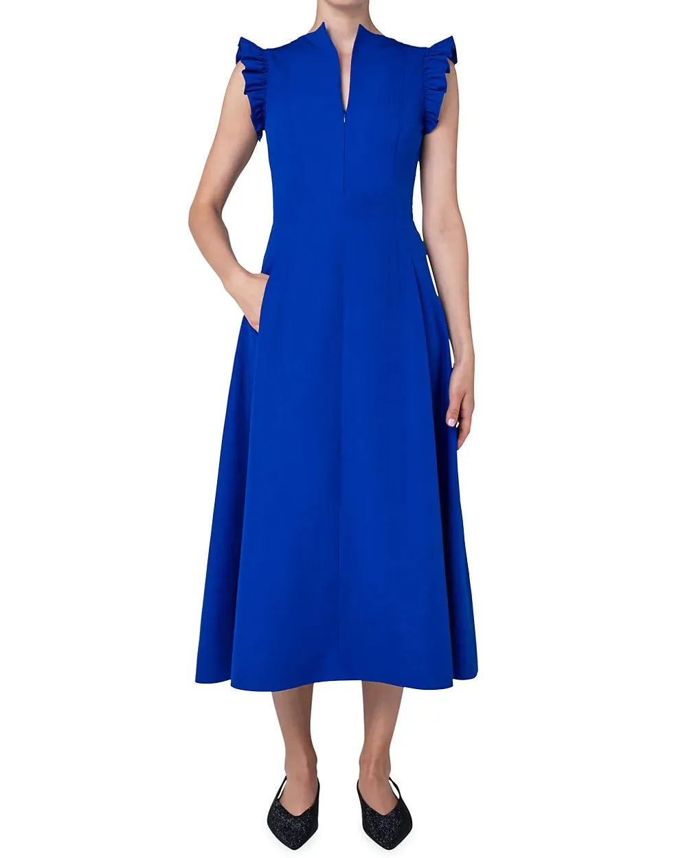 Electric Blue Techno Taffeta Midi Dress